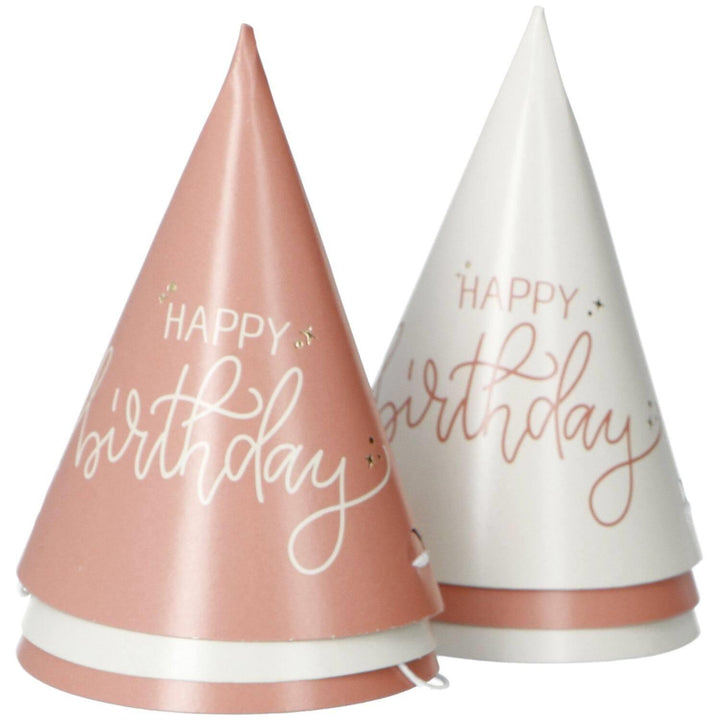 Partyhatter mini krem og rosa - «happy birthday»