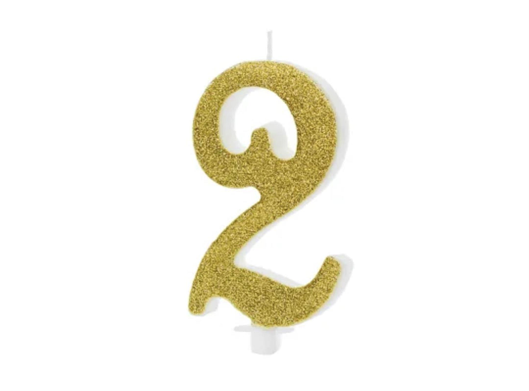 Kakelys nummer 0-9 gull glitter, 10 cm