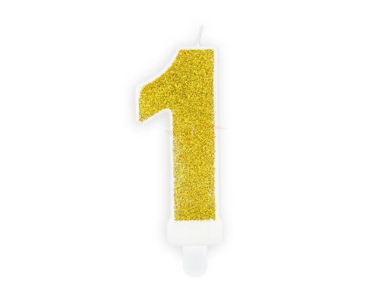 Kakelys - Nummer 1, Gull glitter 7 cm