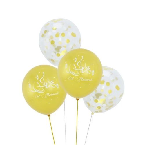 Engangs Gull Hvit lateksballonger Eid Mubarak 6 stk