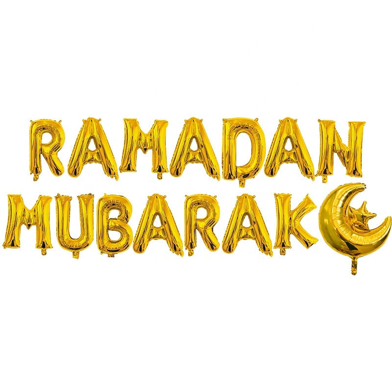 Folieballong - Ramadan Mubarak med måne og stjerne, Gull