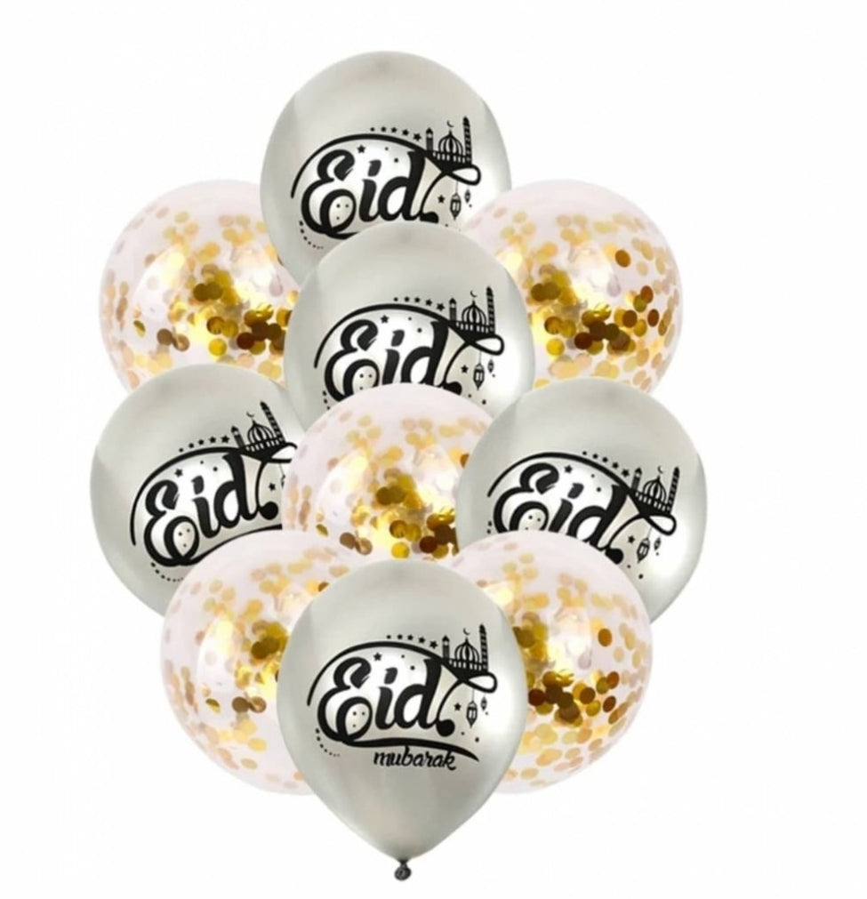 Eid Ballonger med konfetti - 10 stk, Sølv