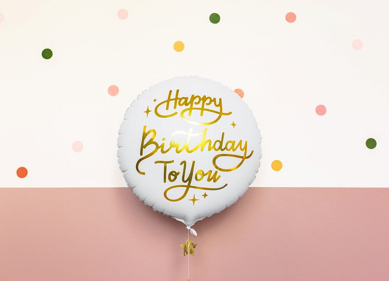 Folieballong - Happy Birthday To You, Hvit