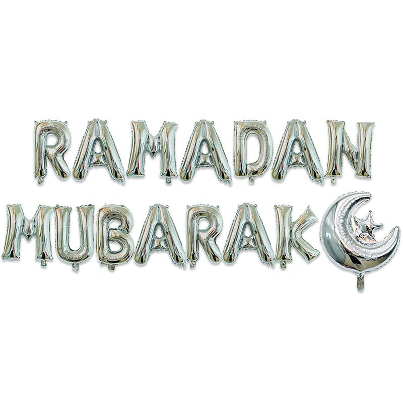Folieballong - Ramadan Mubarak med Måne og Stjerne, Sølv