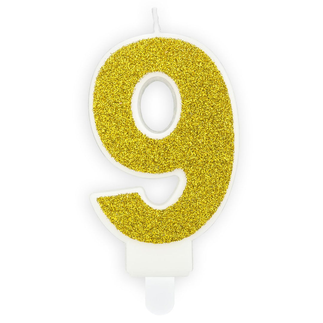 Kakelys - Nummer 9, Gull glitter 7 cm