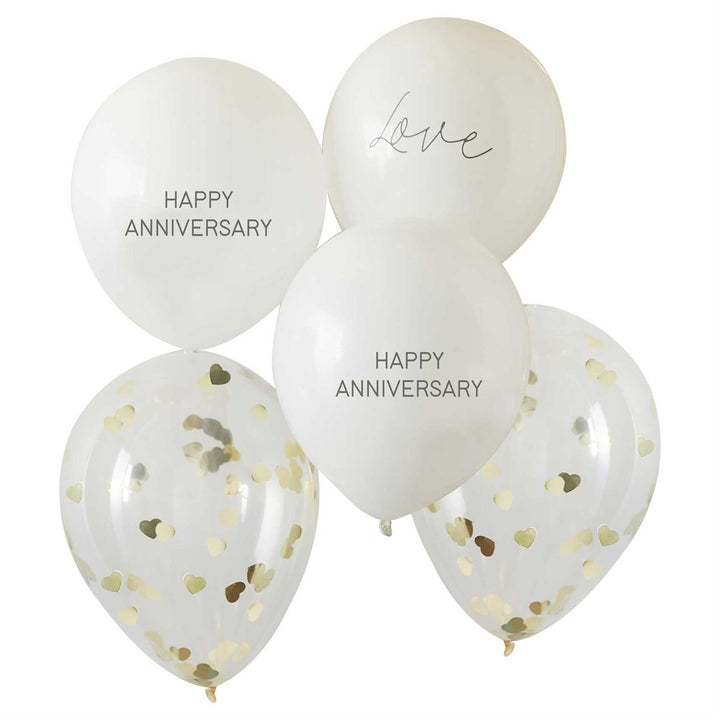 Hvit og Gull Konfetti Happy Anniversary Ballonger