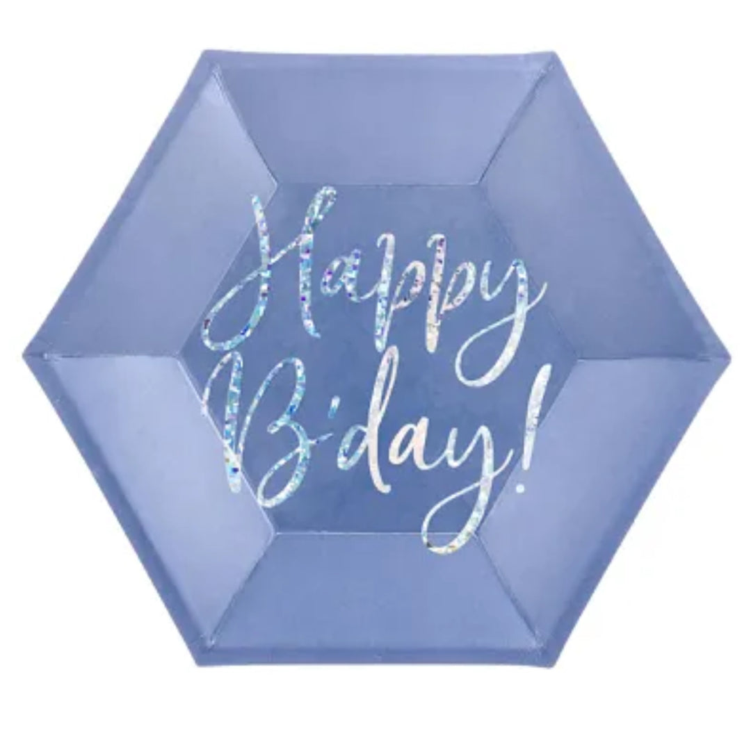 Papptallerken - Happy B'day, blå