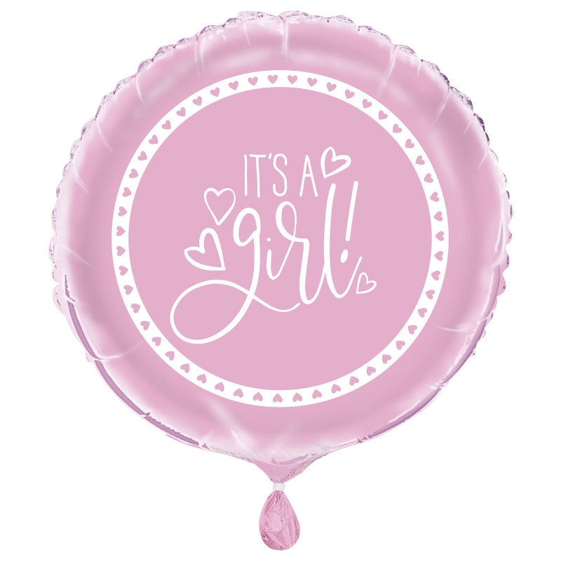 Folieballong - It´s a girl Rosa & Hvit