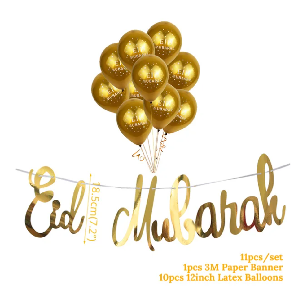 Eid Mubarak ballong sett med banner