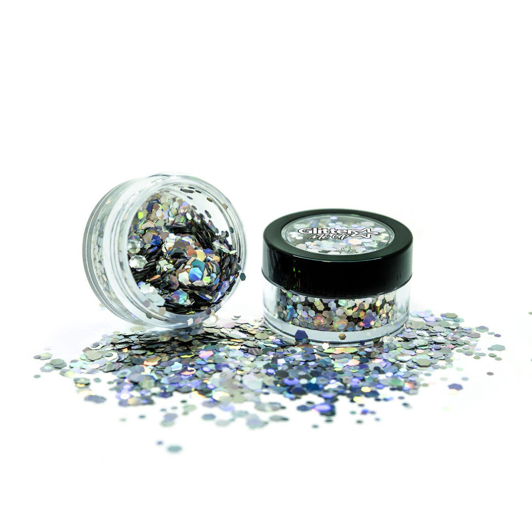 Glitter holografisk chunky - Intergalaktisk/sølv