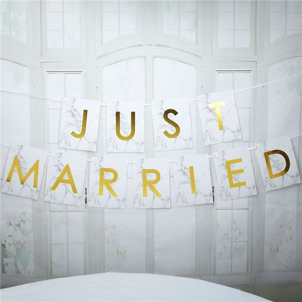 Banner - Just Married, Marmor og Gull