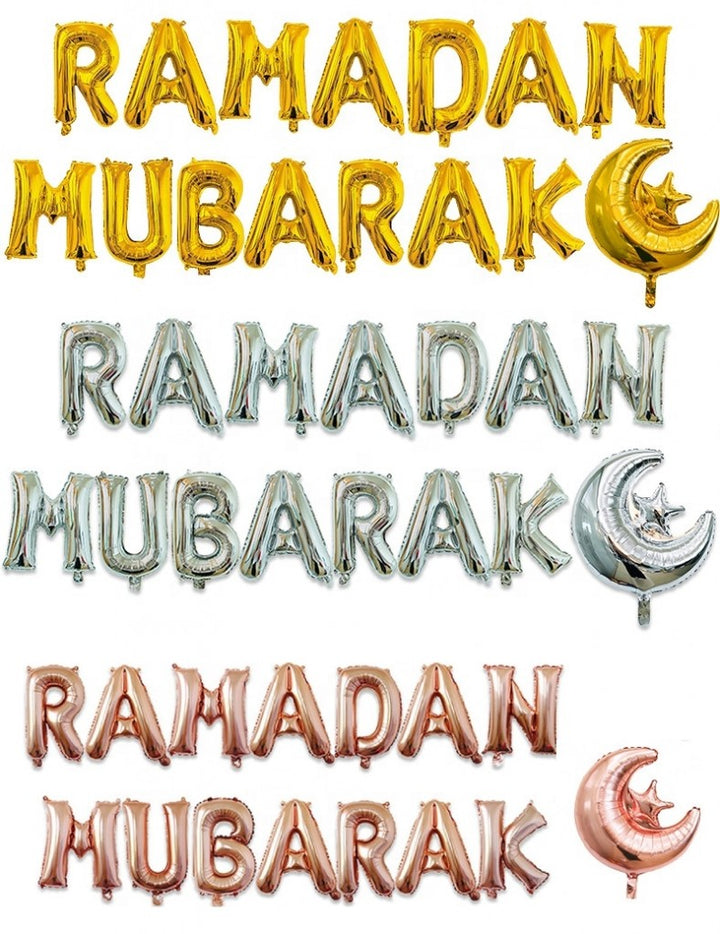 Folieballong - Ramadan Mubarak med Måne og Stjerne, Sølv