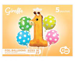 Folie ballong 1 års dag Giraff sett