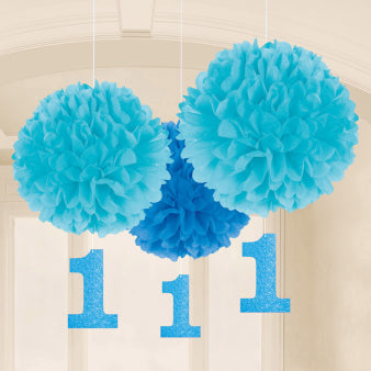 Pompom - Blå med 1 tall