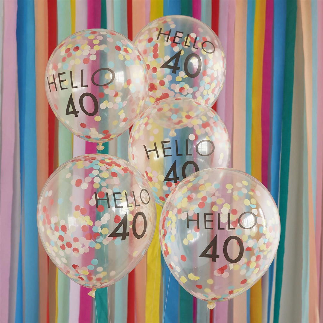 Konfettiballonger - Hello 40 flerfarget
