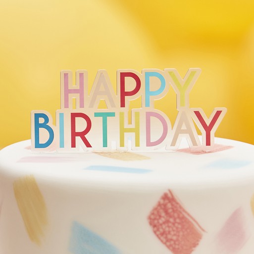 Kakepynt - Happy Birthday flerfarget