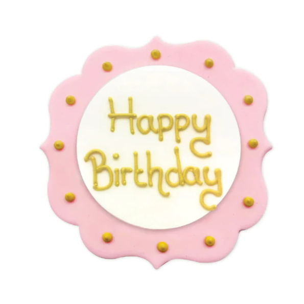 Spiselig kakepynt Rosa - Happy Birthday
