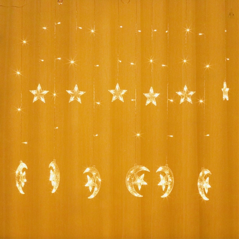 Gardinlys med Måne og Stjerner, LED, Gul, F