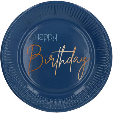 Papptallerken - Happy Birthday Elegant blå