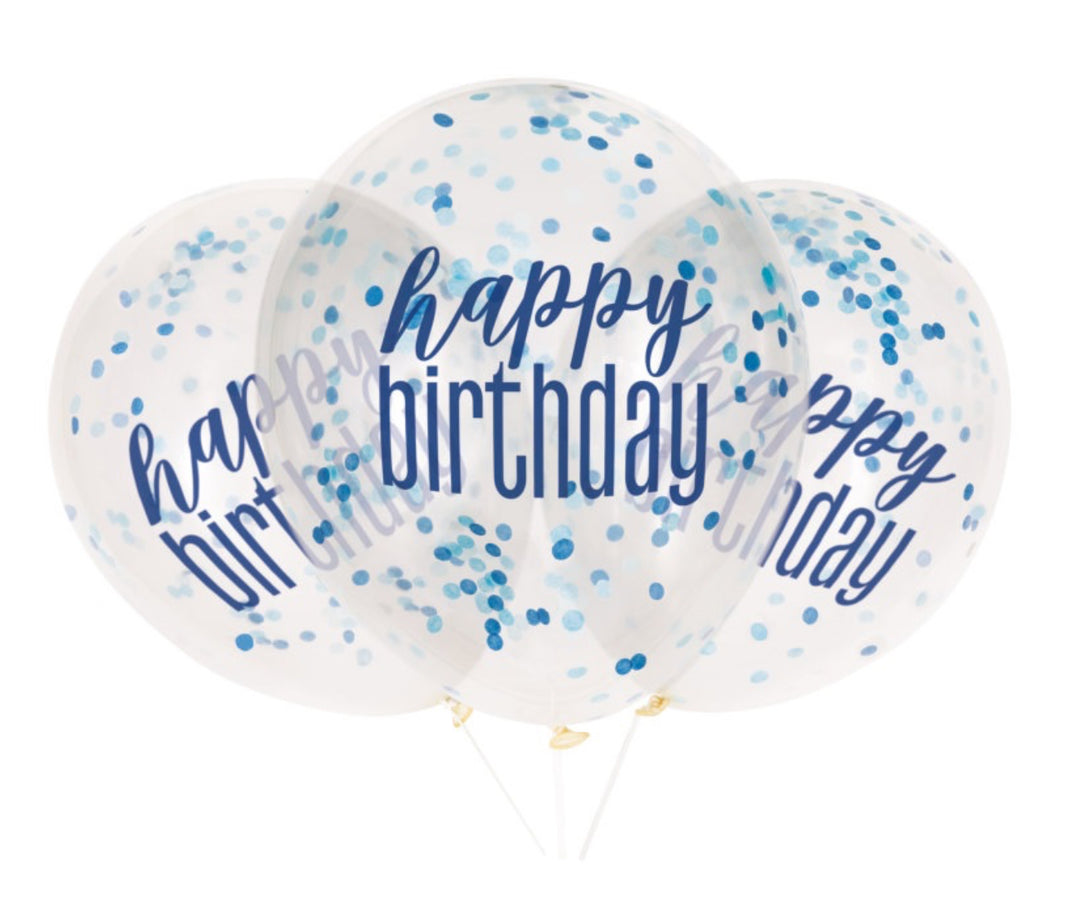 Konfetti ballonger happy birthday blå