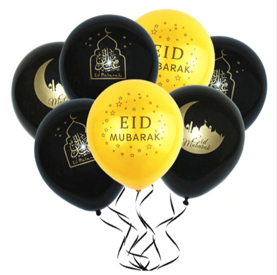 Eid Mubarak Ballonger, Svart og Gull, assortert (10 stk)